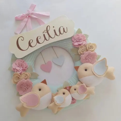 Guirlanda Passarinhos de Feltro Verde e Rosa Cecília