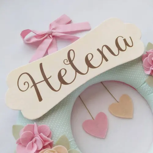 Guirlanda Passarinhos de Feltro Verde e Rosa Helena