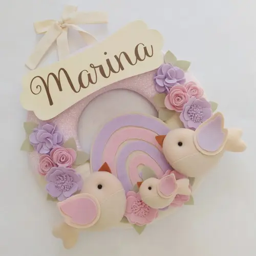 Guirlanda Passarinhos Lilás e Rosa Bebê Arco-íris Marina