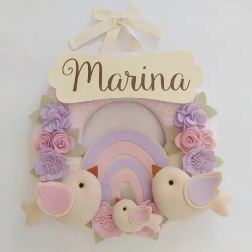 Guirlanda Passarinhos Lilás e Rosa Bebê Arco-íris Marina