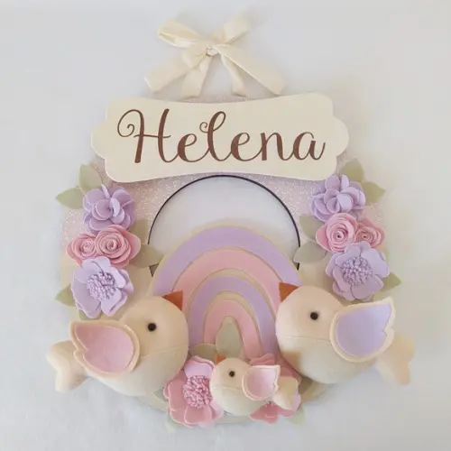 Guirlanda Passarinhos Lilás e Rosa Bebê Arco-íris- Helena