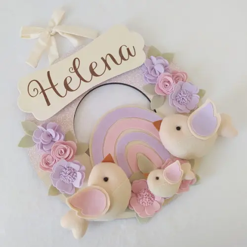 Guirlanda Passarinhos Lilás e Rosa Bebê Arco-íris- Helena