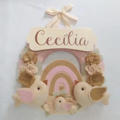 Guirlanda Passarinhos Nude Bebê Arco-íris- Cecília