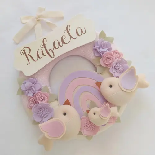 Guirlanda Passarinhos Lilás e Rosa Bebê Arco-íris- Rafaela