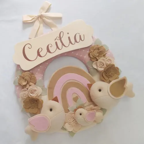 Guirlanda Passarinhos Nude Bebê Arco-íris- Cecília
