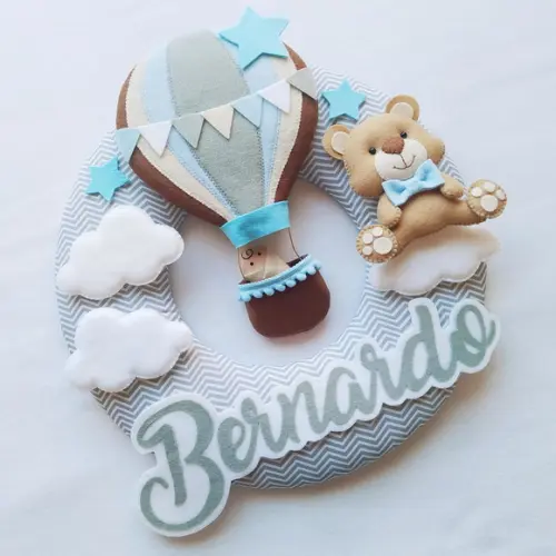 Guirlanda Porta de Maternidade Balão e Ursinho - Bernardo