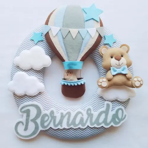 Guirlanda Porta de Maternidade Balão e Ursinho - Bernardo