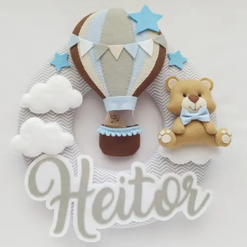 Guirlanda Porta de Maternidade Balão e Ursinho - Heitor