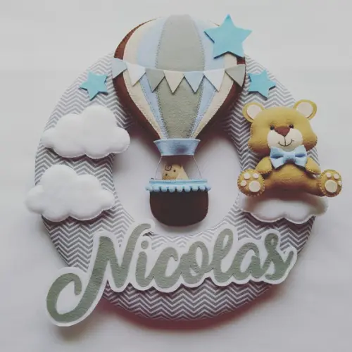 Guirlanda Porta de Maternidade Balão e Ursinho - Nicolas