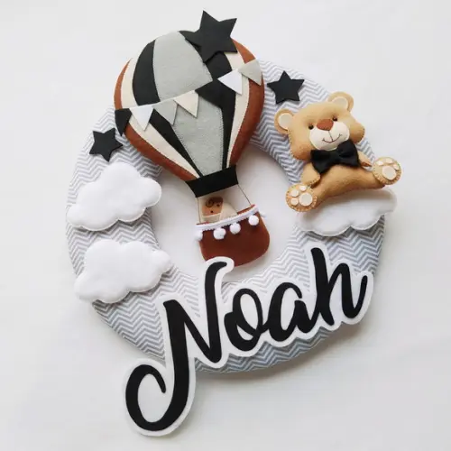 Guirlanda Porta de Maternidade Balão e Ursinho - Noah