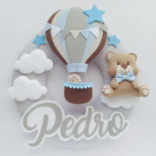 Guirlanda Porta de Maternidade Balão e Ursinho - Pedro