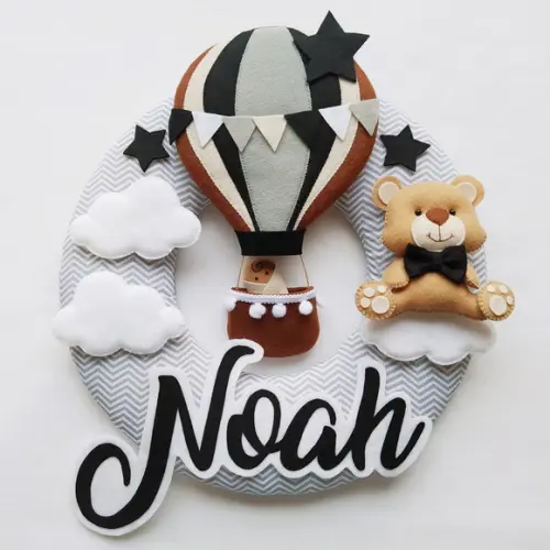 Guirlanda Porta de Maternidade Balão e Ursinho - Noah