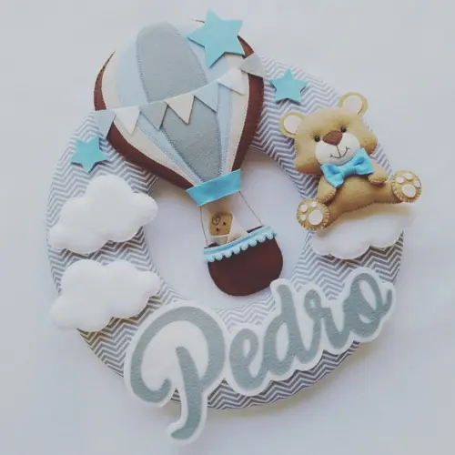 Guirlanda Porta de Maternidade Balão e Ursinho - Pedro
