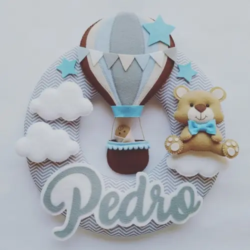Guirlanda Porta de Maternidade Balão e Ursinho - Pedro