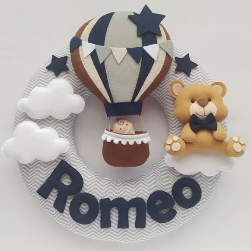 Guirlanda Porta de Maternidade Balão e Ursinho - Romeo