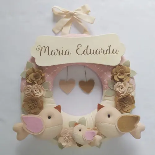 Guirlanda Porta de Maternidade Passarinhos Nude - Maria Eduarda