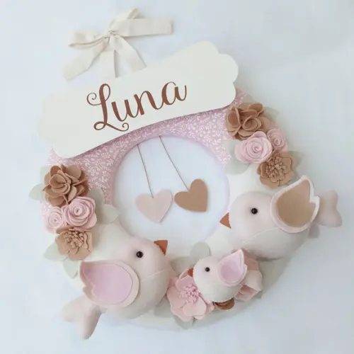 Guirlanda Porta de Maternidade Passarinhos Nude - Luna