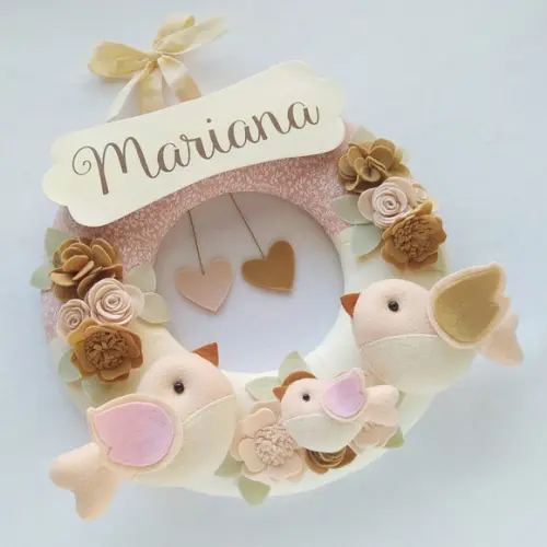 Guirlanda Porta de Maternidade Passarinhos Nude - Mariana