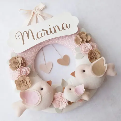 Guirlanda Porta de Maternidade Passarinhos Nude - Marina