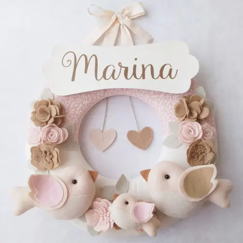 Guirlanda Porta de Maternidade Passarinhos Nude - Marina