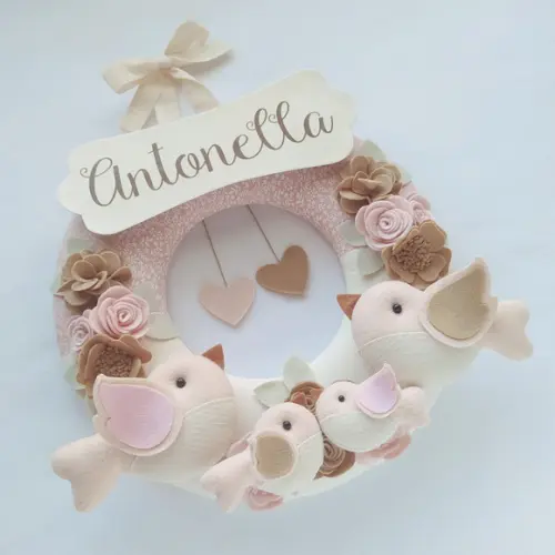 Guirlanda Porta de Maternidade Passarinhos Nude - Antonella