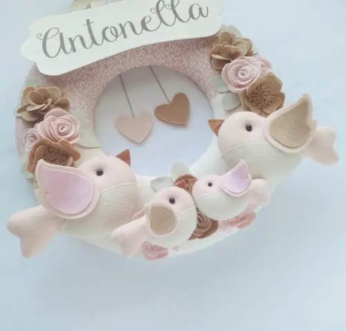 Guirlanda Porta de Maternidade Passarinhos Nude - Antonella