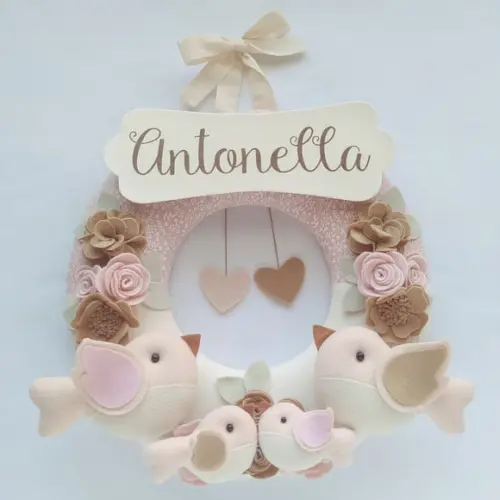 Guirlanda Porta de Maternidade Passarinhos Nude - Antonella