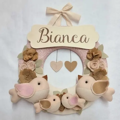 Guirlanda Porta de Maternidade Passarinhos Nude - Bianca