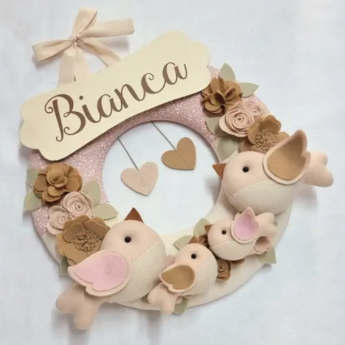 Guirlanda Porta de Maternidade Passarinhos Nude - Bianca