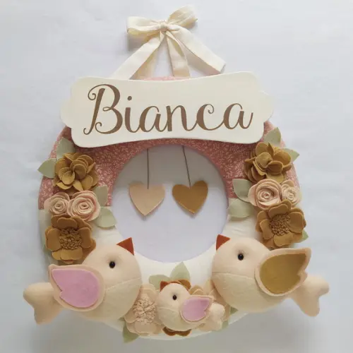 Guirlanda Porta de Maternidade Passarinhos Nude - Bianca