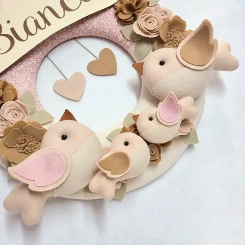 Guirlanda Porta de Maternidade Passarinhos Nude - Bianca
