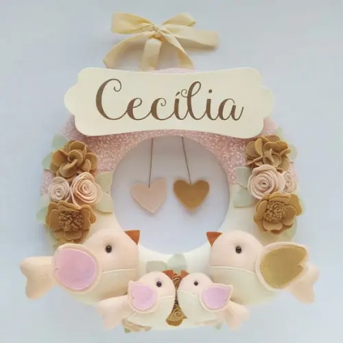 Guirlanda Porta de Maternidade Passarinhos Nude - Cecília