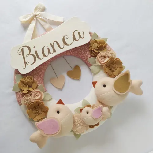 Guirlanda Porta de Maternidade Passarinhos Nude - Bianca