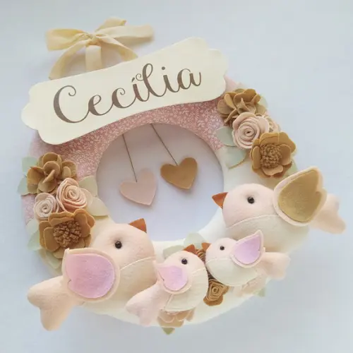 Guirlanda Porta de Maternidade Passarinhos Nude - Cecília