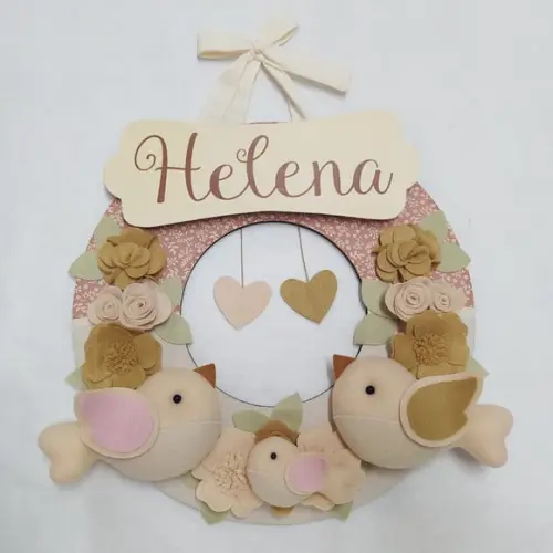 Guirlanda Porta de Maternidade Passarinhos Nude - Helena