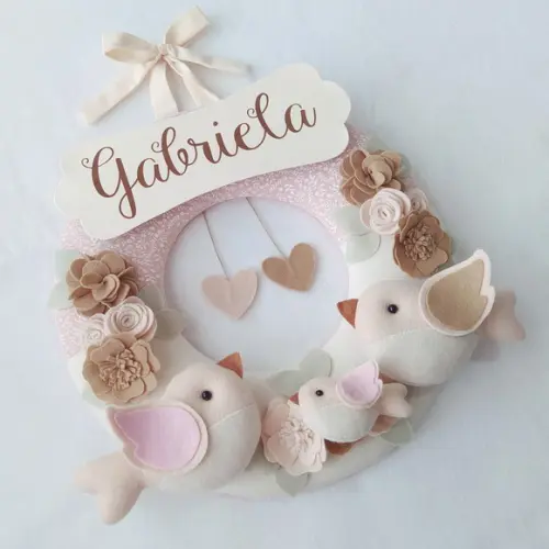 Guirlanda Porta de Maternidade Passarinhos Nude - Gabriela