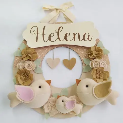 Guirlanda Porta de Maternidade Passarinhos Nude - Helena