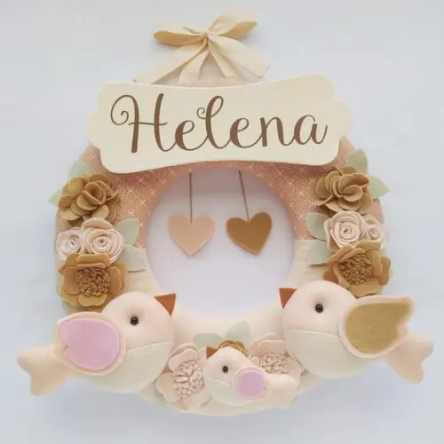 Guirlanda Porta de Maternidade Passarinhos Nude - Helena