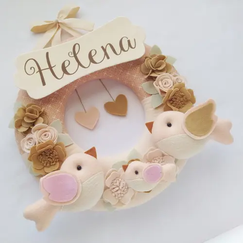 Guirlanda Porta de Maternidade Passarinhos Nude - Helena