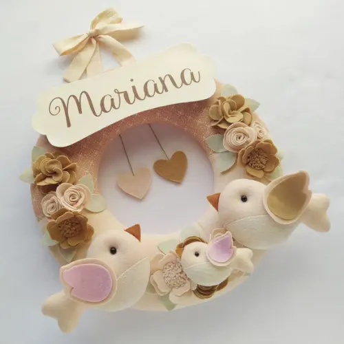 Guirlanda Porta de Maternidade Passarinhos Nude - Mariana