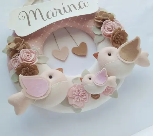 Guirlanda Porta de Maternidade Passarinhos Nude - Marina