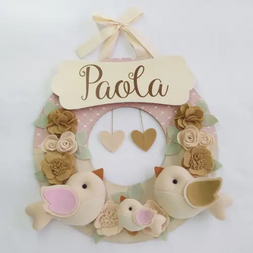 Guirlanda Porta de Maternidade Passarinhos Nude - Paola