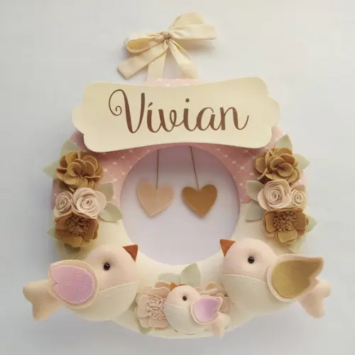 Guirlanda Porta de Maternidade Passarinhos Nude - Vívian