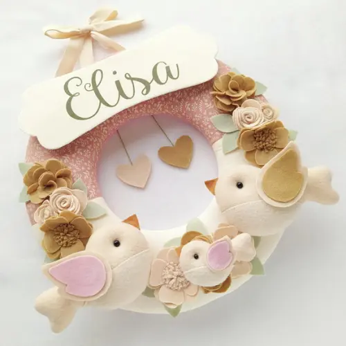 Guirlanda Porta de Maternidade Passarinhos Nude Elisa