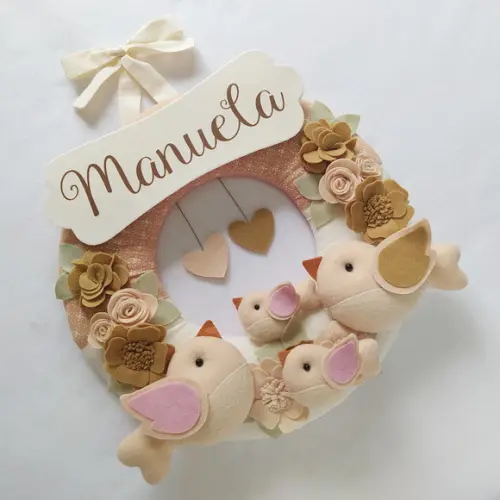 Guirlanda Porta de Maternidade Passarinhos Nude Manuela