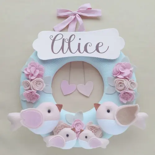 Guirlanda Porta de Maternidade Passarinhos Verde e Rosa - Alice
