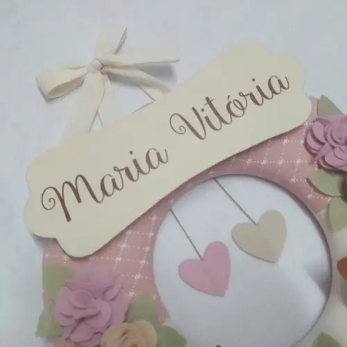 Guirlanda Porta Maternidade Passarinhos Rosa Maria Vitória