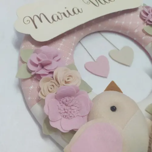 Guirlanda Porta Maternidade Passarinhos Rosa Maria Vitória