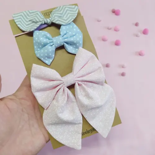 Kit 3 Laços Isa P, Libélula e Bella m - Cinza, Azul e Rosa