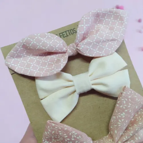 Kit 3 Laços Isa P, Libélula e Bella m - Tons de Rosé e Creme